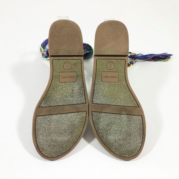 EUC  Braided Ribbon Ankle Tie Flat Thong Sandals - Picture 10 of 11